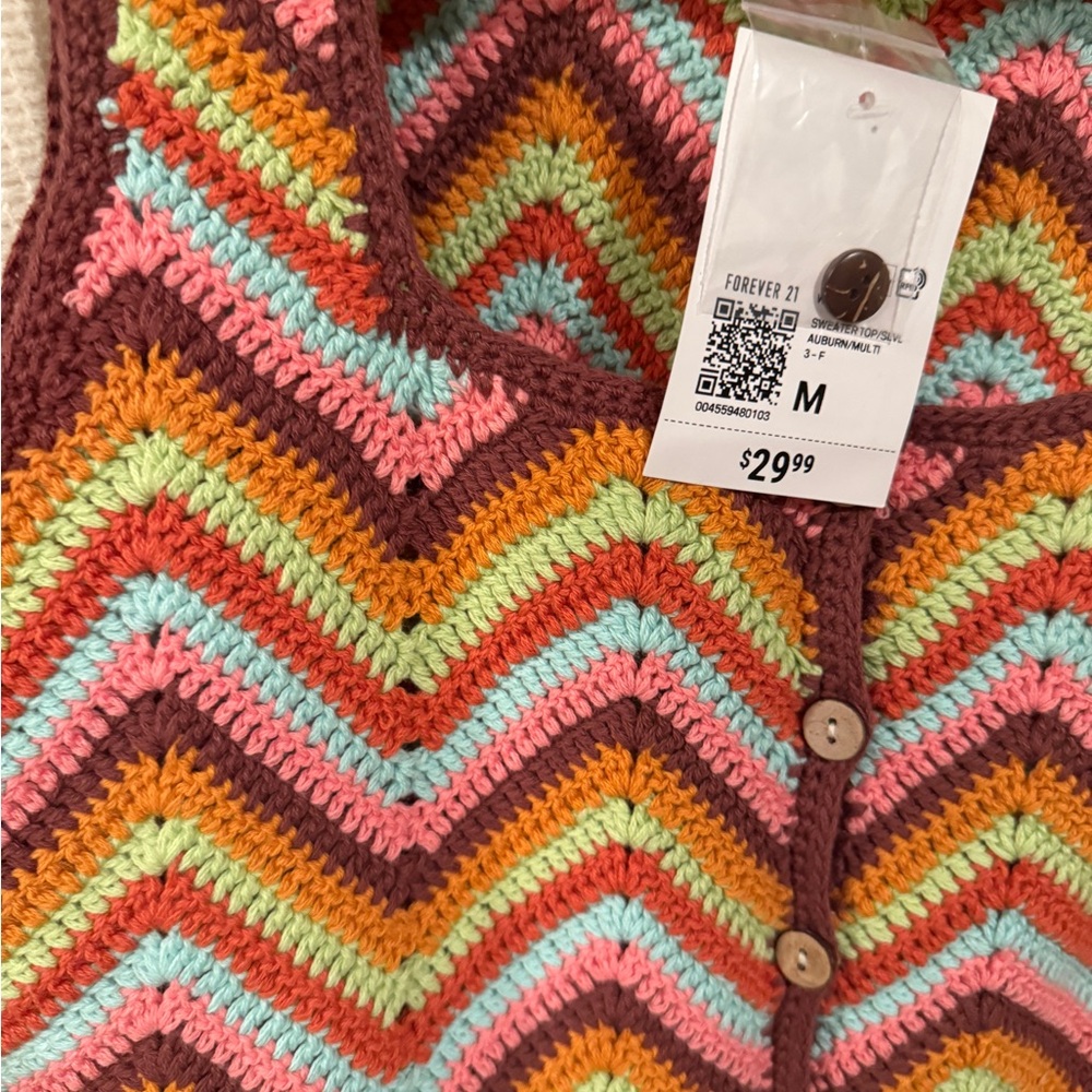 Colorful Chevron Crochet Crop Top - Picture 3 of 4